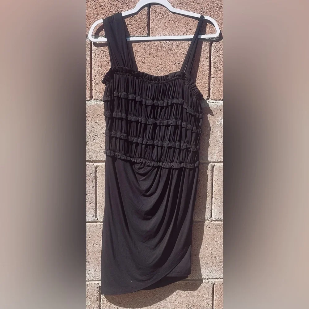 NWT Anthropologie Leifnotes Black Asymmetric Mini Dress Shirred Bodice Women’s M - Picture 2 of 5